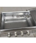 Heavy-Duty Stainless Steel Junction Box for Control Panels, 50x50x20 cm, wall-mounted with 3 cable glands, open view