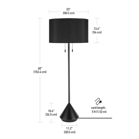 60 Inch Two Light Floor Lamp With Black Base And Black Fabric Shade Includes LED Bulbs Modern Minimalist Scandinavian Style