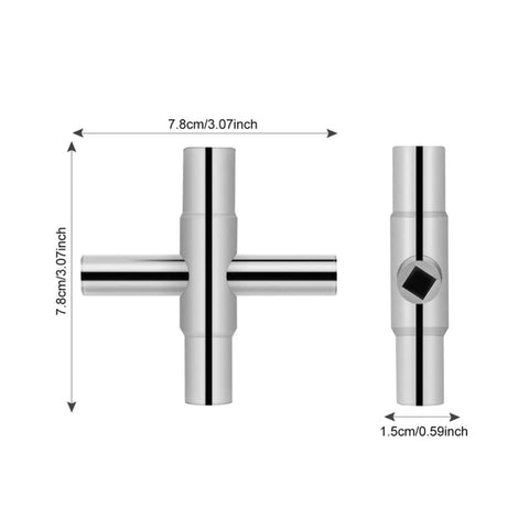 Heavy Duty Folding Socket Wrench Set Featuring Four Precision Cut Openings For Tight Squeezes And Faucet Repair Solid Steel Construction, showing dimensions.