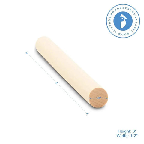 Premium Pre Sanded Wood Dowel Rods Half Inch By 6 Inches 25 Piece Pack Of Genuine Unfinished Hardwood Sticks shown in profile.