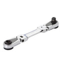 Four Inch Micro Combo Ratchet with one quarter inch square drive and magnetic bit drive, dual head 180 degree flexible ends displayed