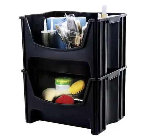 These Badass 16 Gallon Stackable Storage Bins Are a Kickass Way to Organize Your Garage with Extra Large Handles for Easy Lifting and a Sleek Black Finish Perfect for Tools Toys and More Nestable Plastic Design in a Pack of 3