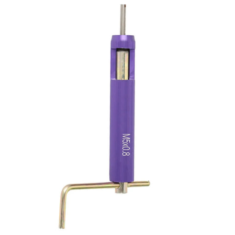 Side view of purple thread repair tool labeled M5x0.8, with gold handle for 10-32 Helicoil Kit Stainless Steel Helical Screw Thread Inserts 50 Pieces