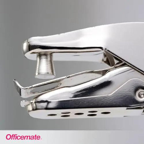 Close-up of Two Pack One Hole Punch For Home Office, 5 Sheet Capacity Per Punch, 0.25 Inch Hole Size, Nickel Plated Silver Hand Tool