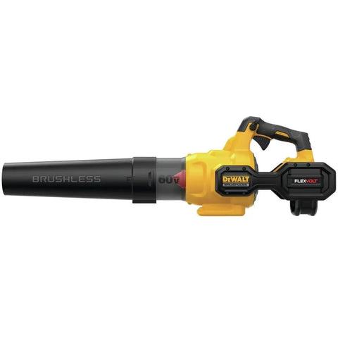 60V Max FlexVolt Cordless Handheld Leaf Blower with black nozzle and yellow body, side view, tool only, 125 MPH air speed