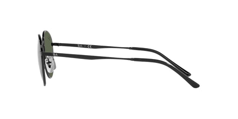 Side view of RB3681 Round Sunglasses Unisex 50 mm Frame With 100 Percent UV Protection In Black And Dark Green, thin temple design