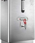 Heavy Duty 40 Liter Stainless Steel Water Boiler With Automatic Refill And Dry Fire Shield Built Tough For Bustling Cafes And Chill Household Spaces Featuring Clear Level Gauge, showcasing dispenser spout and digital meter.