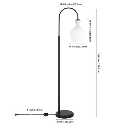 Dope Arc Floor Lamp With Glass Shade In Blackened Bronze And White Milk Glass Modern Standing Lamp Seventy Inch Tall