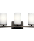 Crosby 23-Inch 3-Light Vanity Light In Satin Etched Cased Opal Glass With Olde Bronze Finish for bathrooms or powder rooms.