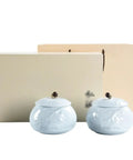 Premium Ceramic Sugar Jar And Airtight Tea Canister Keeps Coffee Stash Crisp with decorative lids and gift box.