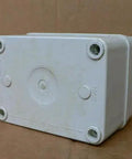 White plastic industrial control panel enclosure, used but fully functional, rugged metal cabinet for automation and electrical wiring.