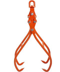 Front view of orange steel VEVOR timber claw log grapple with four claws and swivel ring