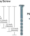 Break-away screw size chart showing measurements from 0.47 to 1.77 inches, plus a 1-inch machine screw for Six Pack Matte Black And Gold Half Moon Cabinet Pulls Three And Three Quarters Inch Hole Centers 96mm Drawer Handles For Cabinets Closets Dressers And Furniture Kitchen Hardware AL3902MB-GB.
