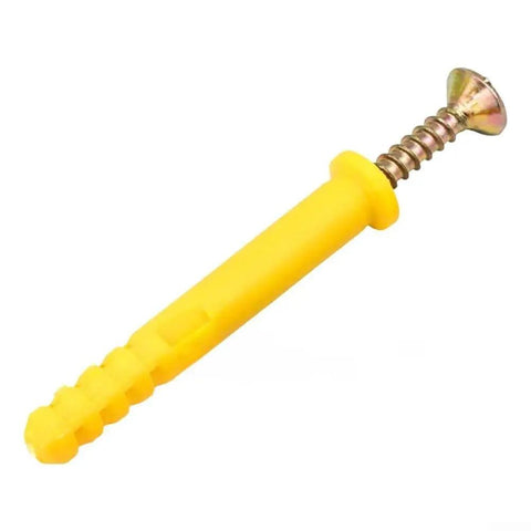 50 Pcs Yellow Nylon Expansion Anchor Fasteners With Screws For Drywall And Hollow Walls M6 Mounting Kit For Furniture, Woodworking And Construction Projects, Heavy Duty And Visible Easy Fix, yellow nylon wall anchor with screw