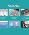 Kick Ass Portable Countertop Ice Maker Machine Features Self Cleaning Tech Quick Six Minute Bullet Ice Production Up To Twenty Six Pounds Daily Snag This Dope Gear For Kitchen Party Or Bar To Keep Drinks Frosty All Season Long showing ice basket, control panel, and ice cube options.