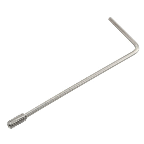 Close-up of a stainless steel hex wrench from Must Have 40 Piece Stainless Steel Hex Socket Set Screws Cup Point 4 By 40 Coarse Thread One Quarter Inch With Two Piece Hex Wrench Rust Resistant Hardware Kit Bundle.