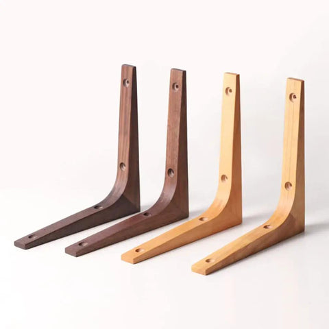 Heavy Duty L Corner Braces With Authentic Wood Grain Finish in dark and light wood tones for shelf support.