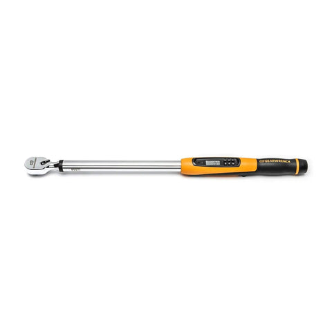 Electronic Torque Wrench With Half Inch Drive 72 Tooth Ratchet 5 Degree Swing Arc Target Torque Alert High Precision CW And CCW Accuracy Ideal For Tight Spaces And Accurate Fastening, shown with yellow and black grip