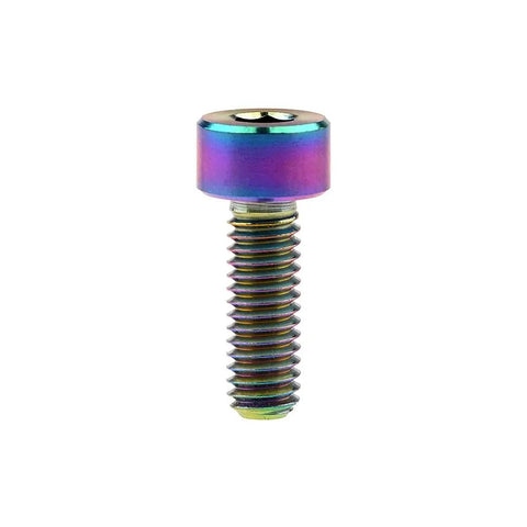 Rock Solid M4 X 12 Millimeter Titanium Socket Head Cap Screws with rainbow finish, custom fasteners for automotive use.