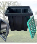 Rock Solid Heavy Duty Catch Basin Sump Pump With Drain Lid And Debris Basket For No Sweat Yard Drainage featuring durable polyethylene basin, lid, and basket.