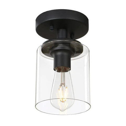 Dope Industrial Ceiling Light Fixture With Glass Shade 1 Light Flush Mounted Pendant Lighting Chandelier in black