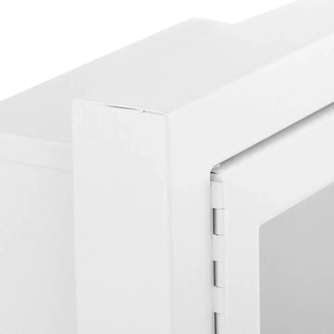 Close-up of Semi Recessed 10 Pound Fire Extinguisher Cabinet With Lock And Tempered Glass Window Tough As Nails Heavy Gauge Galvanized Steel