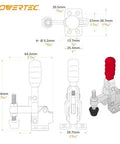 Technical diagram of Rock Solid 8 Pack Toggle Clamp Set With 200 Lb Holding Capacity Heavy Duty Quick Release Vertical Clamps