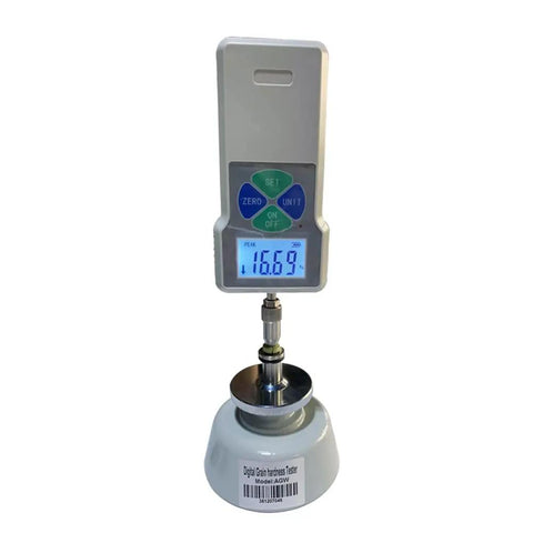 Digital Grain Hardness Tester Durometer For Wheat, Rice, Soybean, Mung Bean With Clear Digital Display Easy Readout Lightweight Portable Grain Quality Gauge Two Unit Readout Kilograms And Newtons Battery Protected on stand