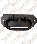 Front view of Moladah Hand Forged Iron Drop Pulls Two Pack Matte Black Finish for vintage wood cabinets, 154mm by 51mm.
