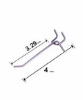 Close-up of a 4-inch silver steel pegboard hook with dimensions, part of 30-Piece 4 Inch Silver Pegboard Hooks Set For 1/4 Inch And 1/8 Inch Pegboards Garage Tool Shed Or Basement Organization Kit Heavy Duty Durable Hooks For Hangers Tools Cords And More