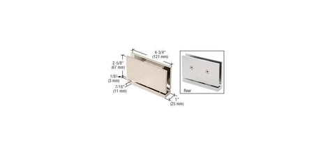 Senior Cardiff Satin Nickel Glass Door Hinge For One Half Inch Thick Glass Heavy Duty 145 Lb Capacity 36 Inch Max Width Square Corner Design