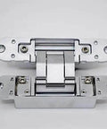 Premium Zinc Alloy Hidden Three Dimensional Adjustable Door Hinge for cabinets and closets, front view showing zinc alloy material
