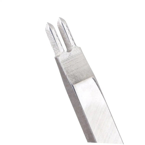 Close-up of 2-prong steel punch from Diamond Leather Chisel Tool Set For DIY Leatherworking Pro Grade Hole Punch Kit
