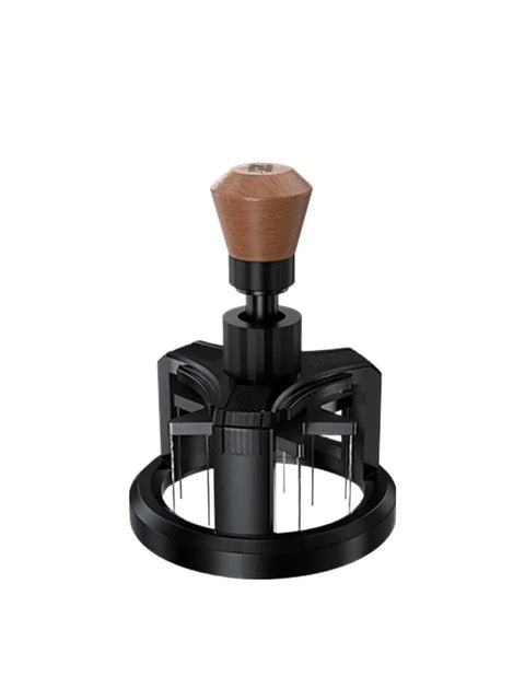 Hit The Mark Every Time With This Rock Solid 58mm Magnetic Stirrer For Espresso Portafilter featuring wood top and needle tips.