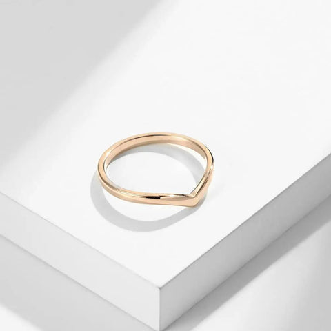 Engravable BFF Ring Set For Two In Rose Gold Plated Stainless Steel 2mm Dainty Chevron V Shaped Stacked Rings For Best Friends