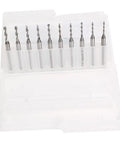 PCB Drill Bit Set For Tiny Holes 0.2mm To 3.175mm, Mini CNC Ready, Alloy Twist Bits, 10-Piece Kit, displayed in a white plastic case