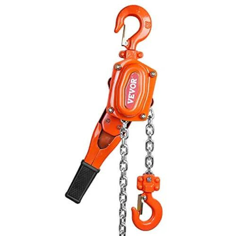 Manual Lever Chain Hoist 0.75 Ton 1650 Lbs 10 Ft Come Along Weston Double Pawl Brake Galvanized Steel 360 Degree Hook