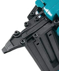 Close-up of Built Different Heavy Duty 18 Volt Cordless Brad Nailer Holding 110 Nails with depth adjustment mechanism.