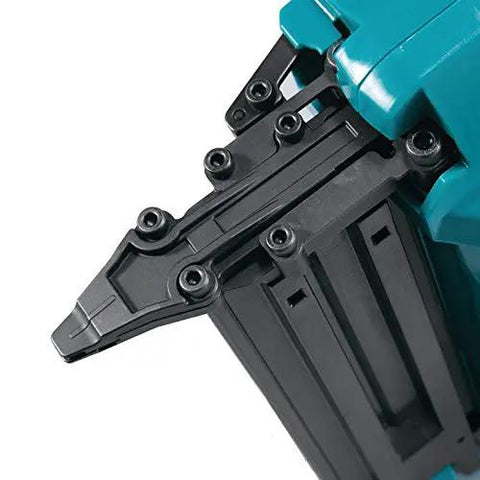 Close-up of Built Different Heavy Duty 18 Volt Cordless Brad Nailer Holding 110 Nails with depth adjustment mechanism.