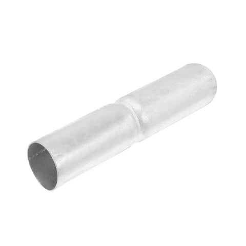 2 Pack Top Rail Fence Sleeve Fits One And Three Eighths Inch OD Rails Six Inch Long Chain Link Fence Top Rail Adapter Tube Connector Steel Construction Easy No Drill No Fuss Install, galvanized steel sleeve in side view