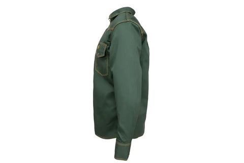 Side view of Grind-Ready Lightweight Western Style Welding Shirt With Triple-Stitched Durability, Relaxed Fit, Army Green, XL