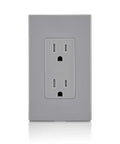15 Amp Tamper-Resistant Duplex Electrical Wall Outlet Gray T5325-GY With Shuttered Contacts, front view