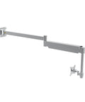 Heavy Duty Wall Mounted Monitor Arm Featuring Smooth Pneumatic Lift Bracket with long adjustable arm in silver finish.