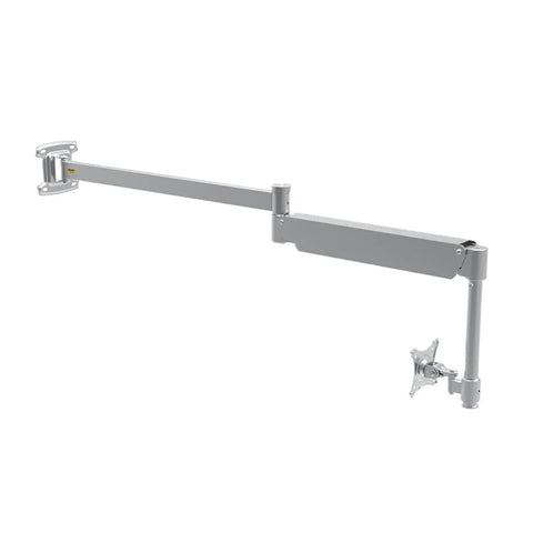 Heavy Duty Wall Mounted Monitor Arm Featuring Smooth Pneumatic Lift Bracket with long adjustable arm in silver finish.