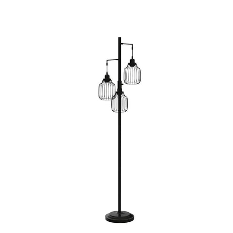 Dimmer Floor Lamp With 3X 800LM LED Edison Bulbs, Tall Standing Corner Lamp In Farmhouse Black, Industrial Rustic Vintage Tree Pole Light With Cage, Perfect For Living Room, Bedroom And Office To Set The Vibe