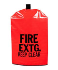 Heavy Duty Fire Extinguisher Covers 10 Pack Waterproof Fit 20 Lb Tanks Street Smart Osha Approved Outdoor Protection Bright Red Grit Proof Safety Gear Built Tough For Any Job, red vinyl cover with black text.