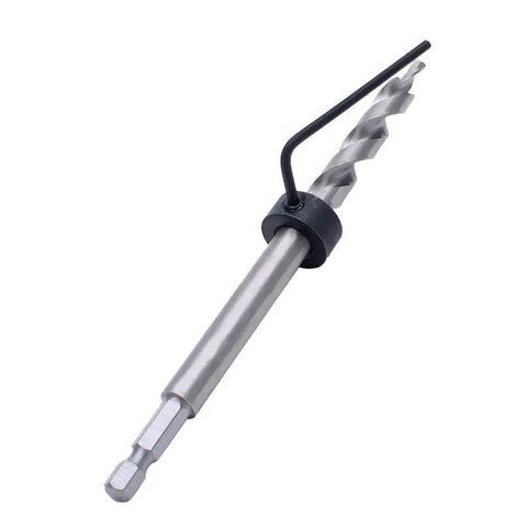 One Quarter Inch Hex Shank Pocket Hole Drill Bit With Depth Stop Collar for woodworking, featuring a twist step design.