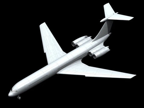 Plastic Aircraft Model Kit Ilyushin 62M Soviet Passenger Plane 1 144 Scale with Easy Assembly, top view of model