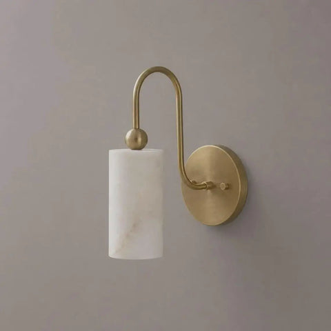 Modern Alabaster Wall Sconce - Natural Marble Wall Lamp with Luxury Brass Finish mounted on wall with elegant design.
