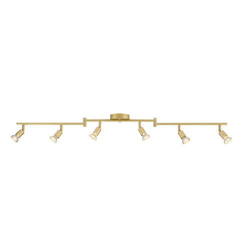 Payton 6-Light Foldable Track Lighting in painted brass with exposed sockets, minimalist style, straight layout.